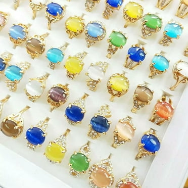 K-KED 36pcs Wholesale Lots Mixed Style Cat's-eye Stone Rings For Women Silver P Ring