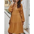 thumbnail image 5 of FEORJGP Women's Summer Knee Length Dress Long Sleeve Shirt Dress Front Tie V-Neck Loose A-Line Dress Solid Color Daily Dress Streetwear for Party Holiday, 5 of 7