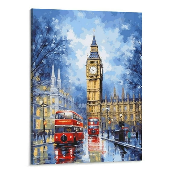Shiartex  Canvas Wall Art Big Ben Painting One London Cityscape Picture Prints, England Night View Modern Artwork Wall Decor for Living Room Bedroom Stretched Framed 16x20 Inch