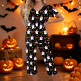thumbnail image 3 of Women's Halloween Loungewear Set Short Sleeve Crew Neck Top and Capri Pants with Pockets All Over Ghost Pattern Breathable Soft Pajama Set for Daily Casual Wear Black L, 3 of 6