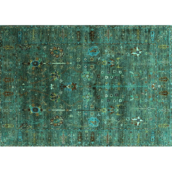 Ahgly Company Indoor Rectangle Oriental Turquoise Blue Industrial Area Rugs, 8' x 10'