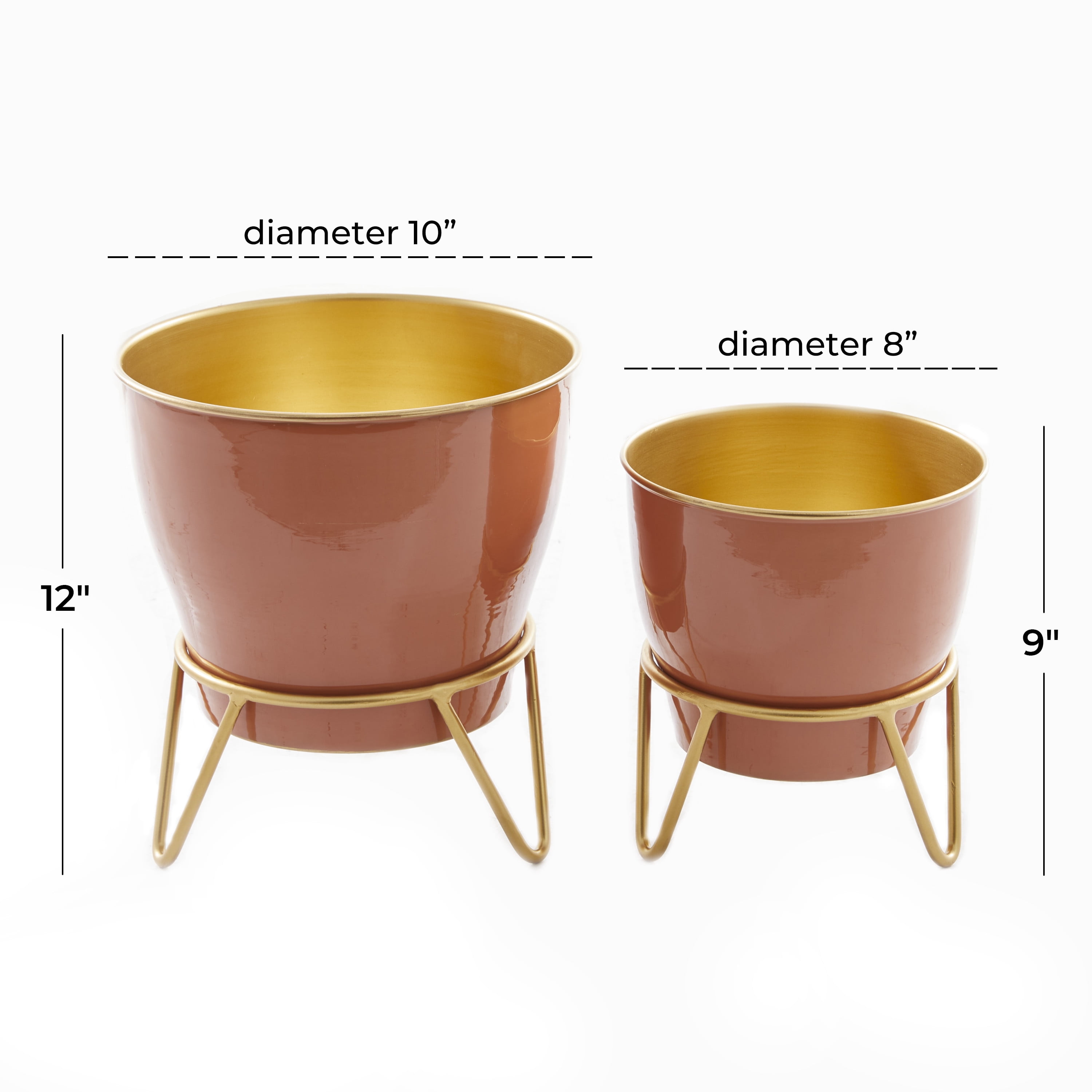 DecMode 12", 9"H Indoor Outdoor Pink Metal Planter with Removable Stand (2 Count)