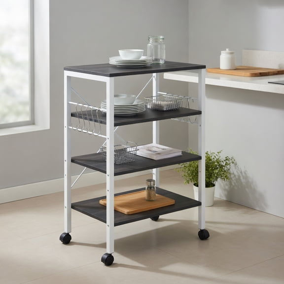 Barara King Baker's Rack, Microwave Stand,Bun Pan Sheet Rack, Kitchen Storage Shelf Rack,3-Tier Kitchen Baker's Rack Microwave Oven Storage Cart with Hooks-Deep Brown