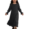 thumbnail image 2 of Weebloom Girls' Dresses Long Sleeve Elegant Dress With Floral Lace Hem Round Neck Pure Color Party Gown Celebrations Dark Gray Girls Dresses, 2 of 4