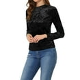 thumbnail image 4 of INSPIRE CHIC Women's Velvet Tops Round Neck Long Sleeve Casual T-Shirt XS Black, 4 of 7