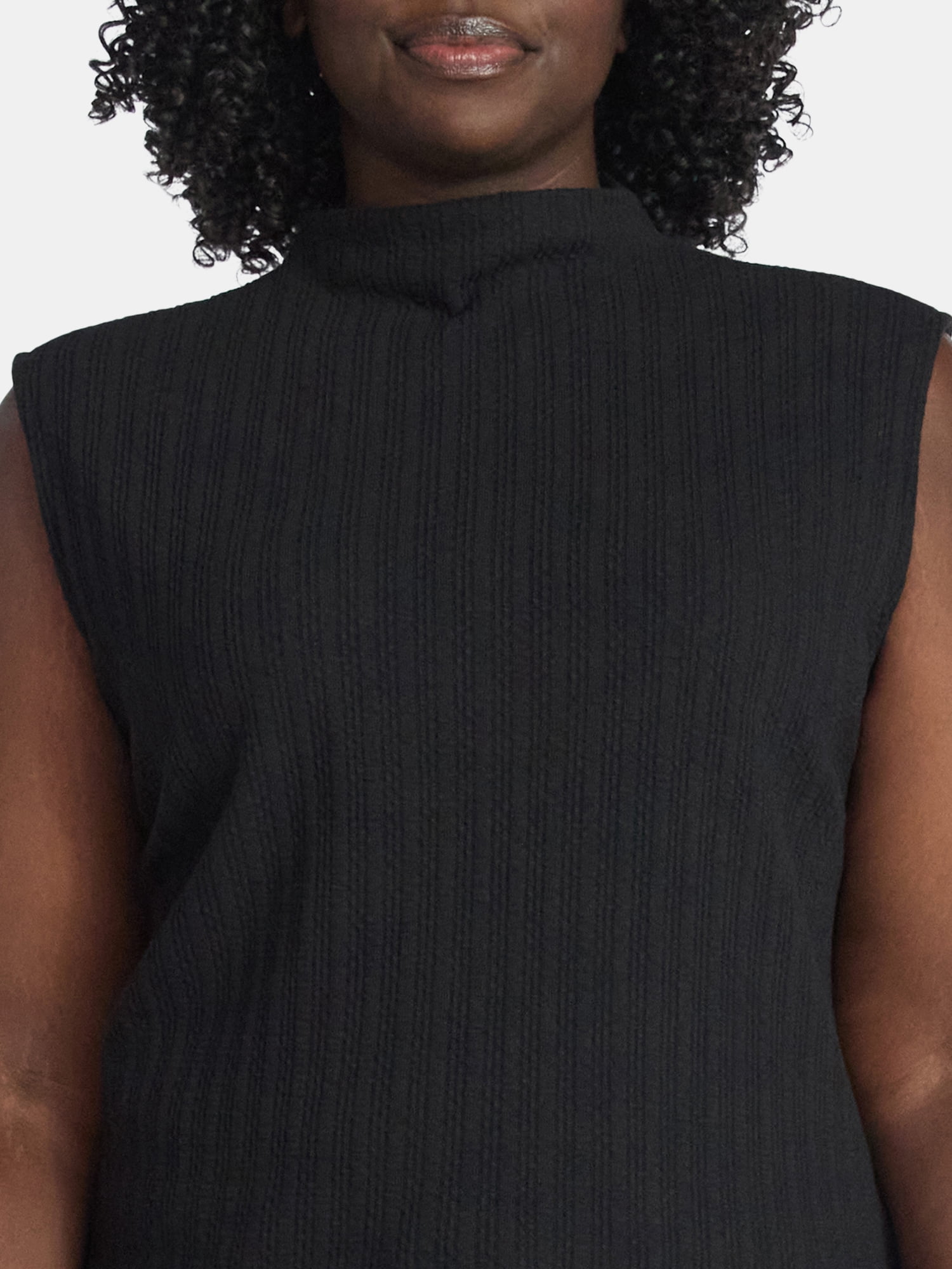Terra & Sky Women's Plus Pointelle Sleeveless Mockneck Top, Sizes 0X-5X
