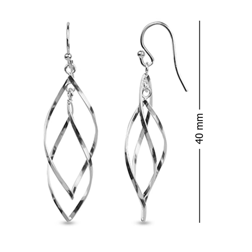 LeCalla 925 Sterling Silver Drop Earring for Women French Wire Linear Drop Dangle Earrings 40MM