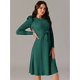 thumbnail image 2 of DARING DIVA Puff Long Sleeve Tie Waist Midi Sweater Dress M Green, 2 of 5