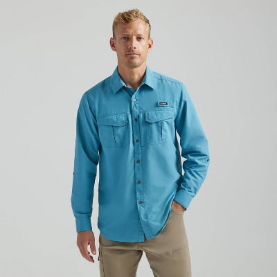 Wrangler Men s ATG Long Sleeve Fishing Button-Down Shirt - Teal Green L