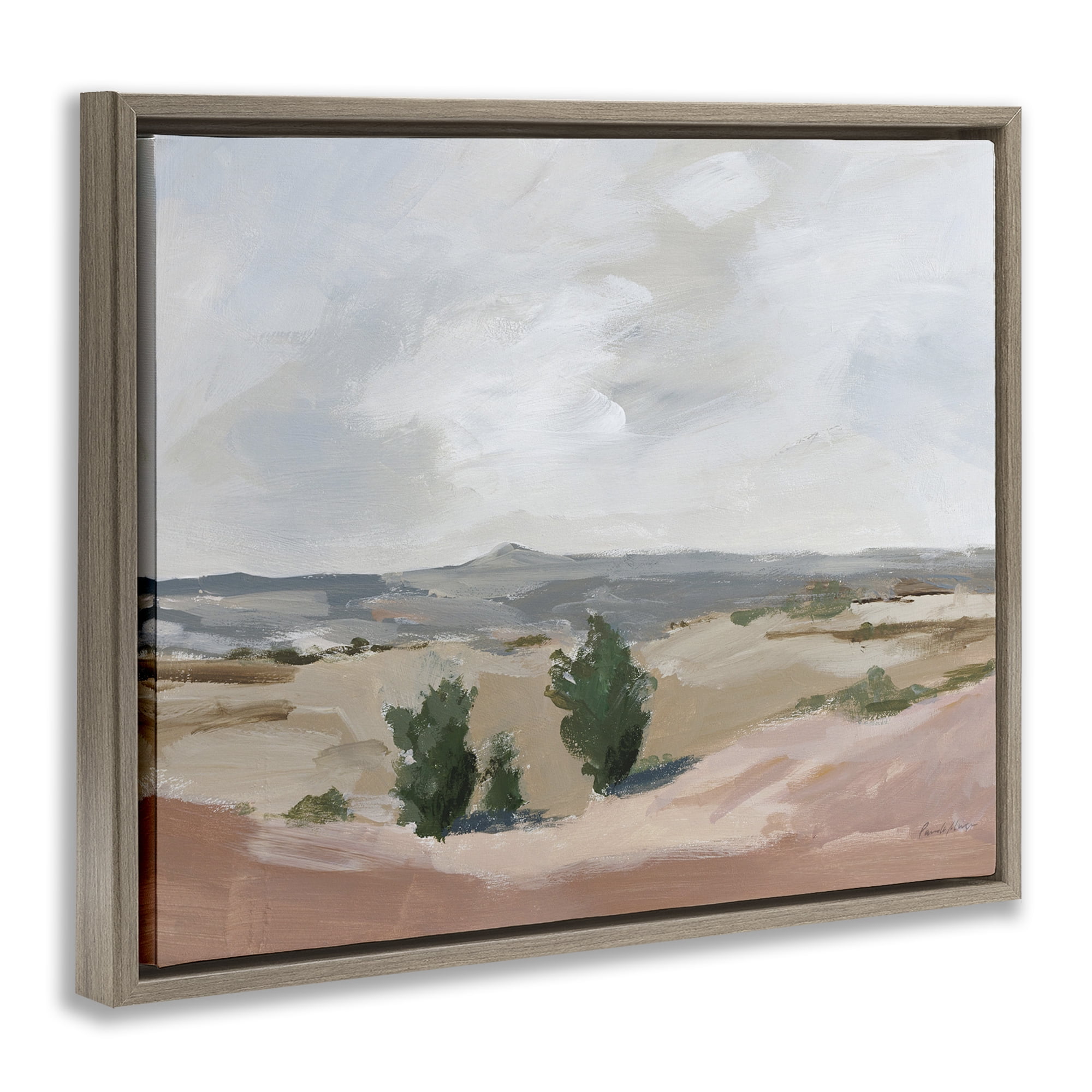 Stupell Industries Vast Desert Mountains Landscape Painting Brown Floater Framed Art Print Wall Art, 21 x 17