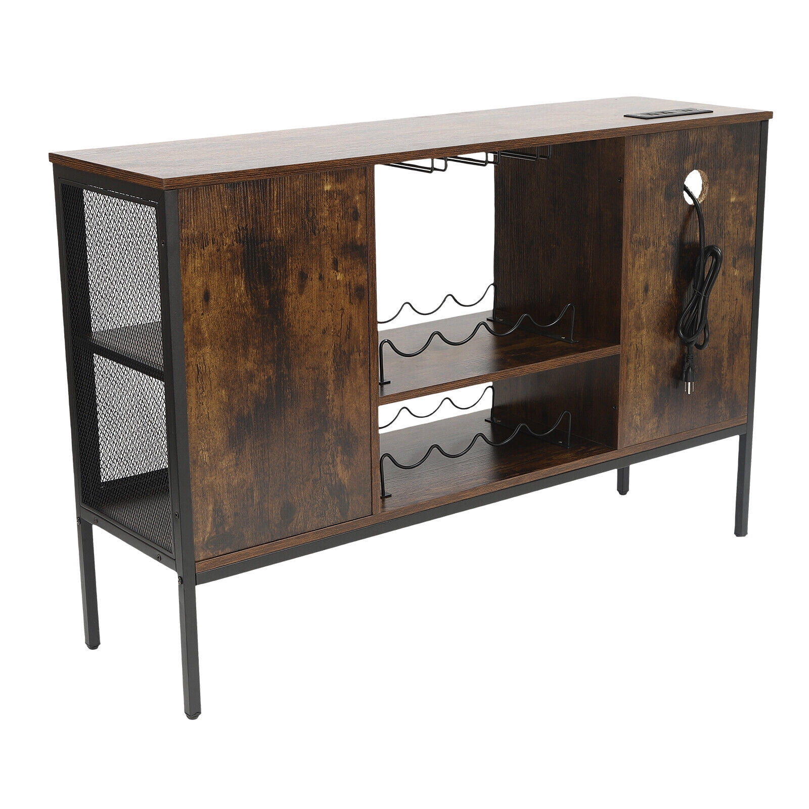 Industrial Wine Bar Cabinet, Coffee Bar Cabinet W/ Wine Rack Glass Holder, Brown Sideboard & Buffet Cabinet Multi-Function Rustic Coffee Bar & Liquor Storage Cabinet