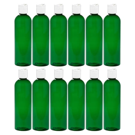 MoYo Natural Labs 8 oz Travel Bottles, Empty Travel Containers with Disc Caps, BPA Free PET Plastic Squeezable Toiletry/Cosmetic Bottles (Pack of 12, Green)