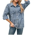 thumbnail image 2 of Viikei Womens Denim Coats,Women's Fashion Color Lapel Look Slimmer Sleeve Denim Jacket Blue XL, 2 of 9