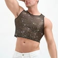 thumbnail image 3 of Kalauyu Mens Cropped Mesh Tank Top Vertical Striped Rhinestone Sleeveless See Through Party Shirt, 3 of 4