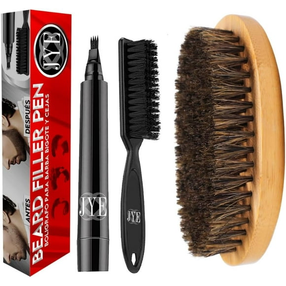Lapiz Bolígrafo para rellenar huecos de barba y Bigote, Impermeable, Cubre canas. Incluye Cepillo de madera para peinado y control de Barba