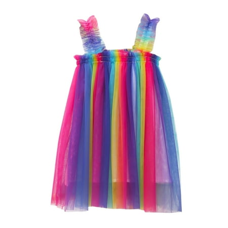 

Girls Princess Birthday Dresses Beach Sleeveless Baby Toddler Tulle 16Y Tutu Party Casual Kids Dress Rainbow Dresses Layered Beach Dyed Tie Summer Girls Dresses Dress up for Little Girls Age 5