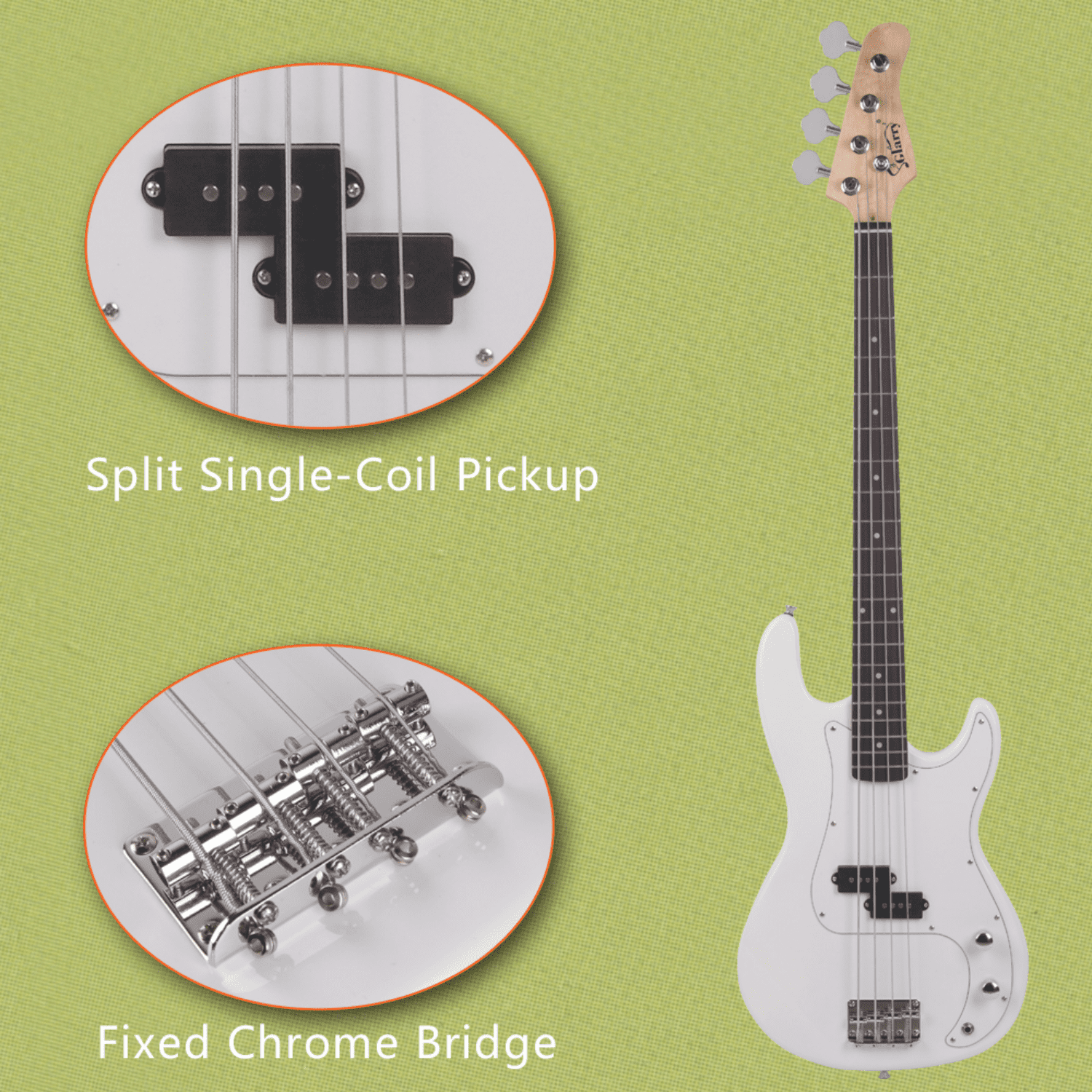 Hassch 4 String Electric Bass Guitar with Amplifier, Beginner Set with Bag, Strap and Accessories, White