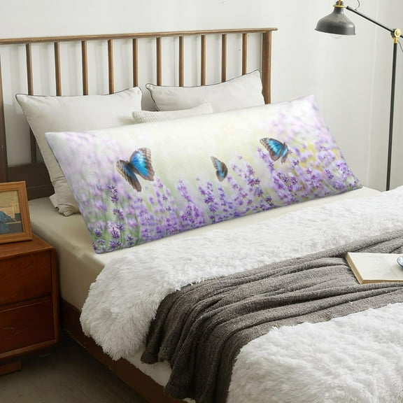 Body Pillow Cover - Lavender and Butterfly Soft Body Pillow Cover with Zipper, Comfort Body Pillow Pillowcase, Body Pillow Case Cover 20 x 54