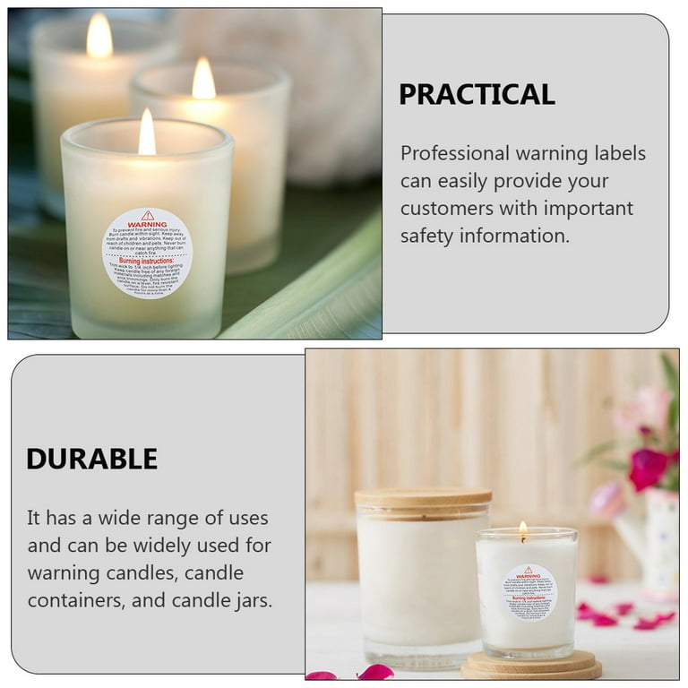 2 Rolls Self-adhesive Candle Warning Stickers Label Candle Jar