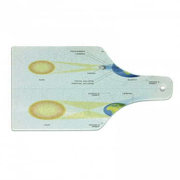Science Cutting Board, Solar and Lunar Eclipse Planet Earth Sun Moon Orbit Astronomy Science, Decorative Tempered Glass Cutting and Serving Board, Wine Bottle Shape, Blue Green Mustard, by Ambesonne