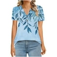 thumbnail image 4 of Charella Women's Summer Tops V Neck Button up Basic Tee Floral Printed Short Sleeve Shirts Casual Loose Fit Clothes (S, Blue 2), 4 of 7