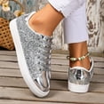 thumbnail image 4 of Miluxas Glitter Sneakers Sparkly Low Top Sequins Sneakers Lace Up Tennis Shoes Comfort Bling Shoes Fashion Shiny Walking Shoes A2-Silver 9.5(43), 4 of 9