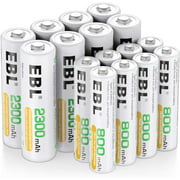 EBL 8-Pack AA with 8-Pack AAA Rechargeable Batteries 1.2V Low Self Discharge Ni-MH 1200 Cycles