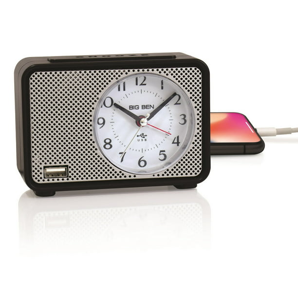 Big Ben Analog Alarm Clock with Fast USB Charging Port (2Amp)– Model# 75109