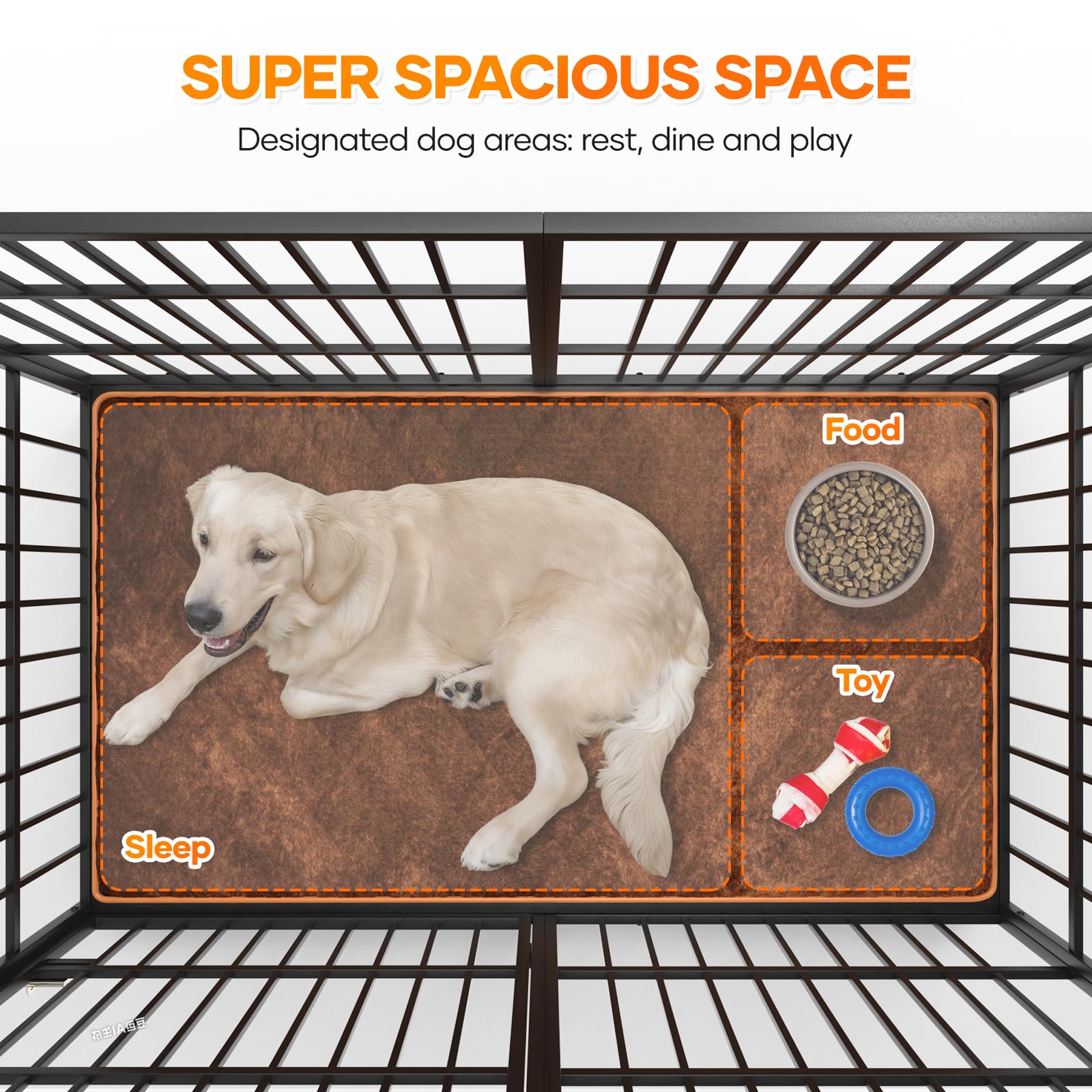 Aukfa 61" Extra Long Indestructible Dog Crate with Comfy Dog Pad for Large Dogs, Heavy Duty Steel Escape Proof Kennel, 2 Door&Removable Tray