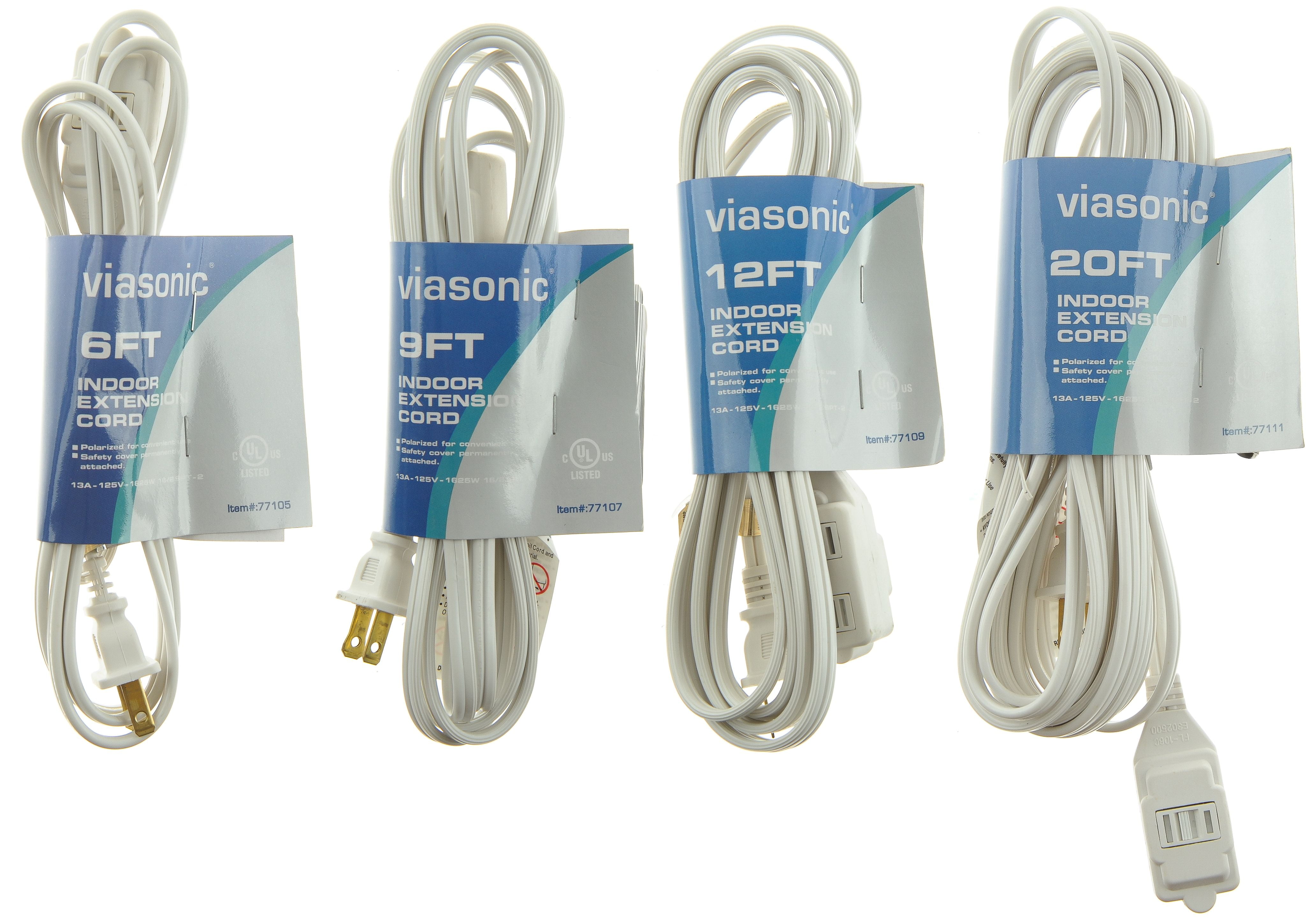 Viasonic Indoor Extension Cord MultiPack ULlisted 6 FT, 9 FT, 12 FT