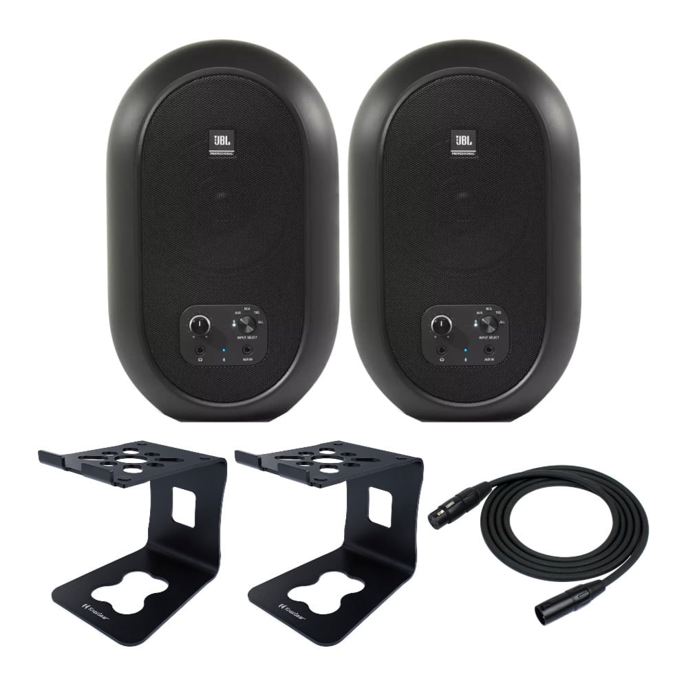 JBL Desktop Bluetooth Monitors Pair bundle with Knox Speaker Stands & XLR Cable