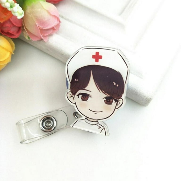 harmtty Cartoon Nurse Doctor Retractable Reel ID Badge Label Name Card Tag  Clip Holder,03 