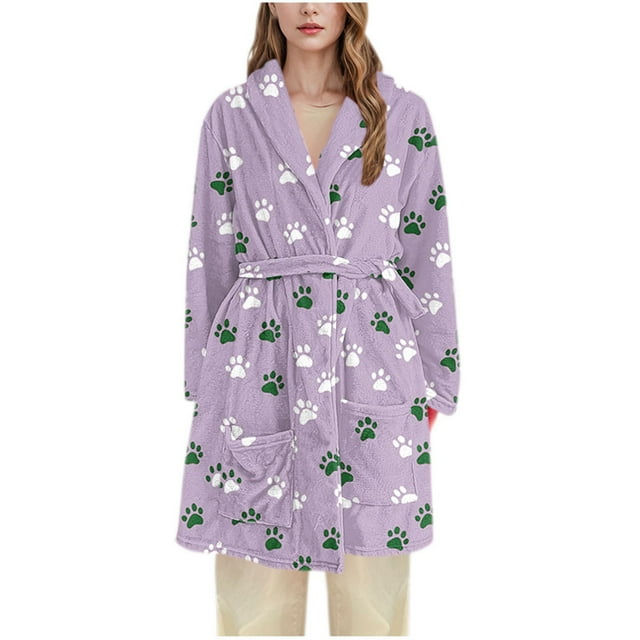 Pyjamas pour Femmes Peignoirs à Capuche en Flanelle pour la Maison Haut Long