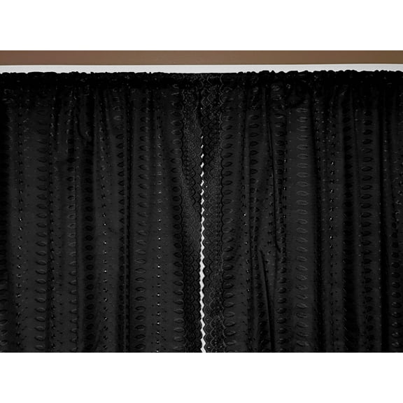 Cotton Eyelet Window Curtains Scalloped Sides (2 Piece Set) 42" Wide Panels Black
