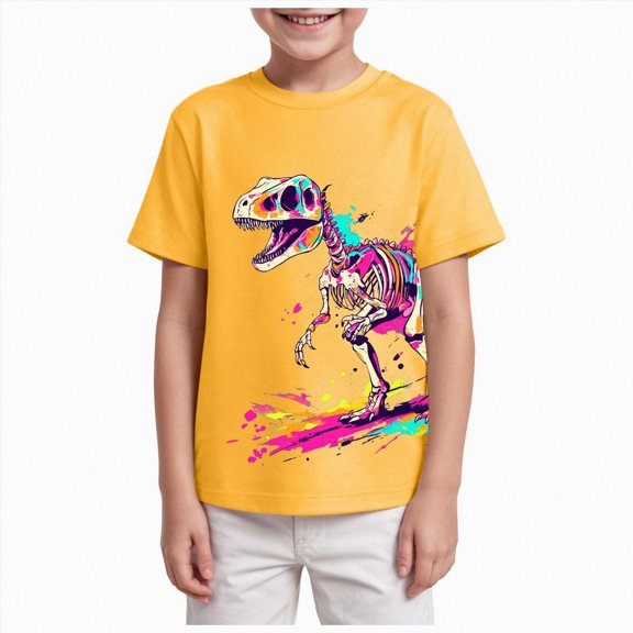 Xudanell Dinosaur Neon Shirts for Boys Girls 3-14 Years, 3D Party Crew Neck Short Sleeve T-Shirts for Kids Graphic Tees