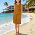 thumbnail image 2 of Linen Outfit Girls 2 Piece Outfits Sleeveless Top Tshirts and Loose High Waisted Summer Pants Set Sweat Sets for Girls, 2 of 6
