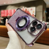 Feishell for iPhone 13 Case with Magnetic Ring Stand [Compatible with MagSafe] Luxury Glitter Bling Sparkle Four Corner Shockproof Cover for Women Girls For iPhone 13, Darkpurple