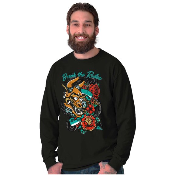 Break the Rules Japanese Mask Tattoo Plus Size Long Sleeve Graphic Tee Shirt Brisco Brands 2X