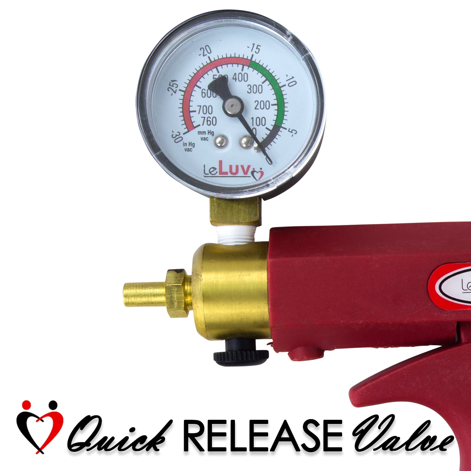 LeLuv Vacuum Pump Black Maxi Handle with Gauge, Matching Premium Silicone Hose and Fitting