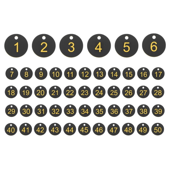 50PCS Number Tags 1-50, Number Key Tags Plastic Numbered Tags Key Tags Keychain for Organizer Field Sales Hangers Clothes Labels ID Tag, Black Yellow