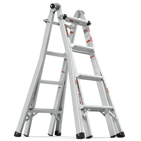 Noaman 17ft Multi-Position Foldable Aluminum Ladder, A-Frame & Straight Ladder, ANSI Certified 250lbs Capacity, Lightweight & Portable, Grey