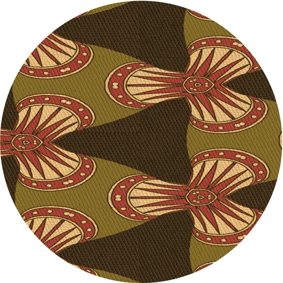 Ahgly Company Indoor Round Patterned Cinnamon Brown Area Rugs, 5' Round