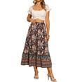 thumbnail image 2 of INSPIRE CHIC Floral Skirts for Women's Boho Elastic High Waist Casual Beach Flowy Maxi Skirt XS Dark Blue, 2 of 5