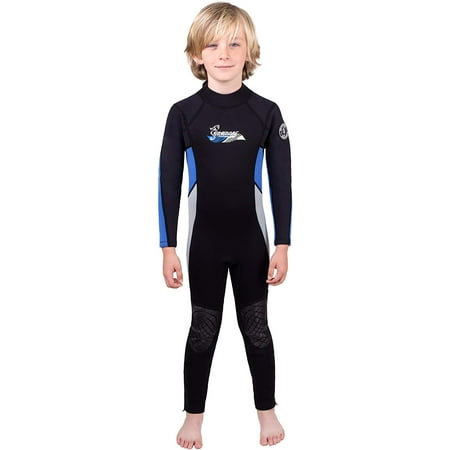 Seavenger 3mm Kids Full Body Wetsuit with Knee Pads for Surfing, Snorkeling, Swimming (Ocean Blue,