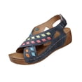 thumbnail image 2 of Oofos Sandals for Women Women's Versatile Buckle Wedge Heel Colorful Patchwork Shoes Comfortable Summer Sandals Blue 36, 2 of 9