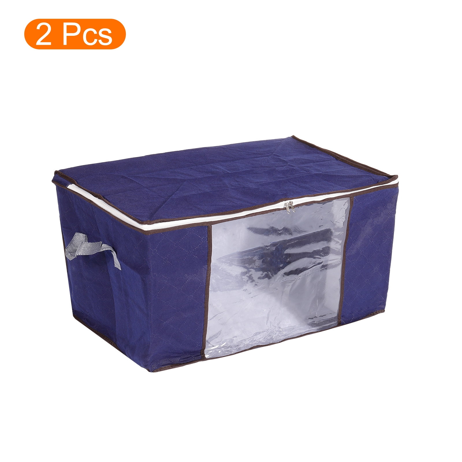 Unique Bargains Clothes Storage Bag Foldable Closet Organizers with Handles Dark Blue