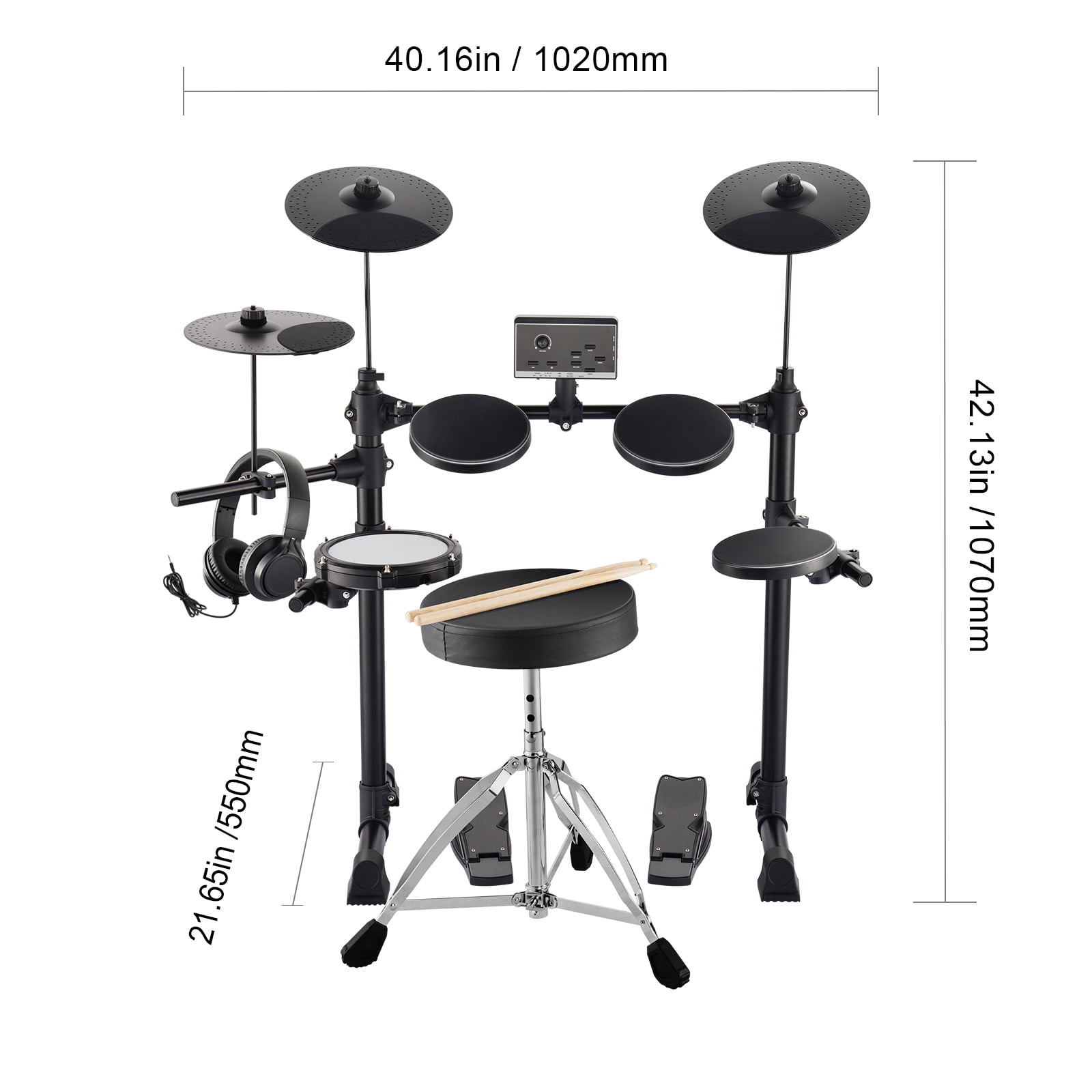 KFFKFF Electronic Drum Set, Comprises 15 Drum Sets & 150 Unique Sounds, 6.5 in Silent Mesh Snare, Supported by USB MIDI, Comes with 10 in Cymbals, Drum Sticks & Headphones