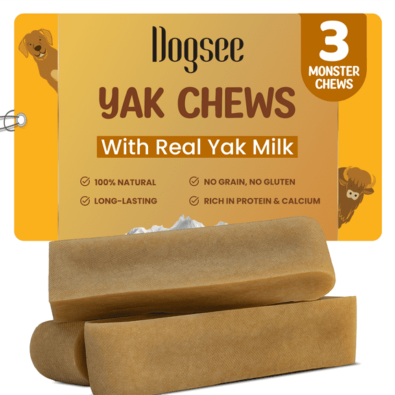 Dogsee Original Yak Cheese Himalayan Dog Chews 390gms (Monster - 3 Chews) | 100% All Natural | Dog Treats Large Breed | Dog Chews Long Lasting for Aggressive Chewers | High Protein Dental Sticks