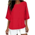 thumbnail image 2 of Viluyesy Round Neck T-Shirt for Womens 3/4 Sleeves Shirt Tops Loose Blouse Red Size 2XL, 2 of 4