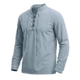 thumbnail image 3 of BVWKPCV Men's Long Sleeve Shirts Retro Style Lace up for Medieval,Viking,Hippie Halloween Pirate Renaissance Costume Light Blue L, 3 of 5